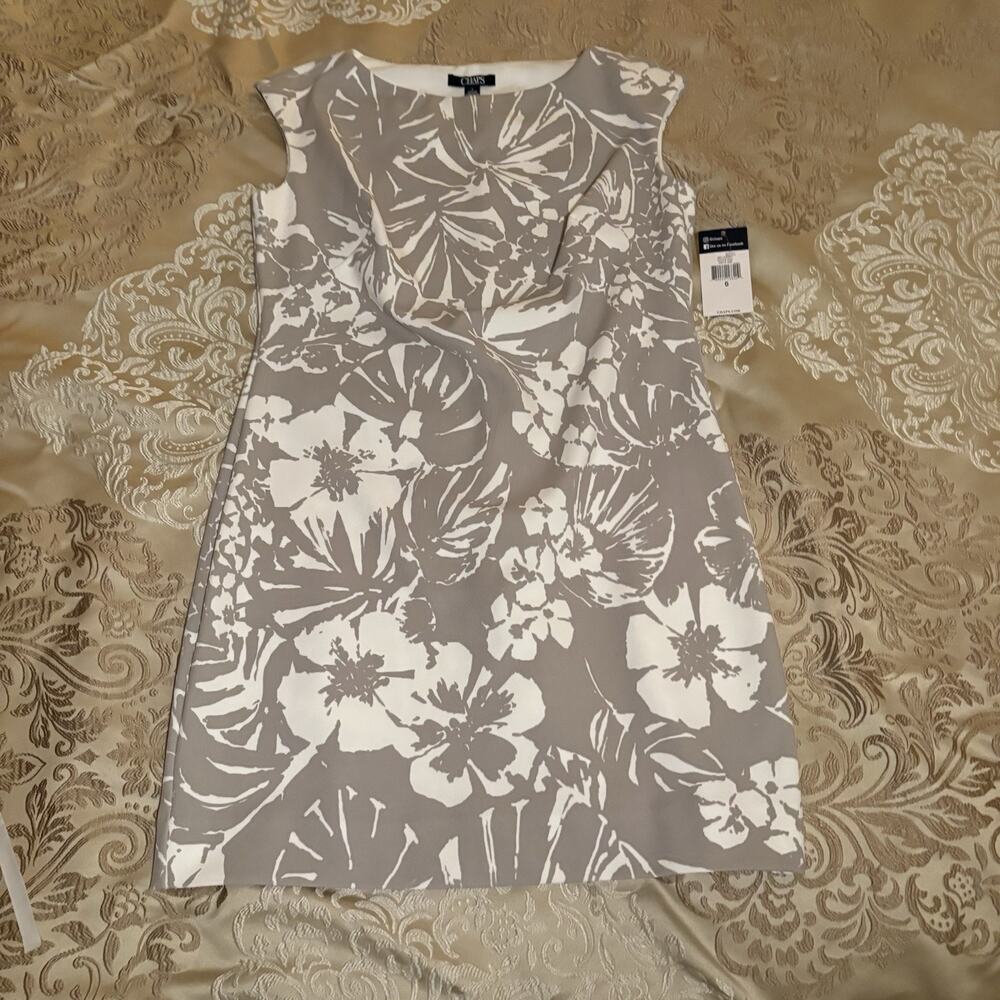 Chaps Ralph Lauren Gray And Cream Floral Boat Neck Sleeveless Dress Size 6 NWT - Picture 5 of 10